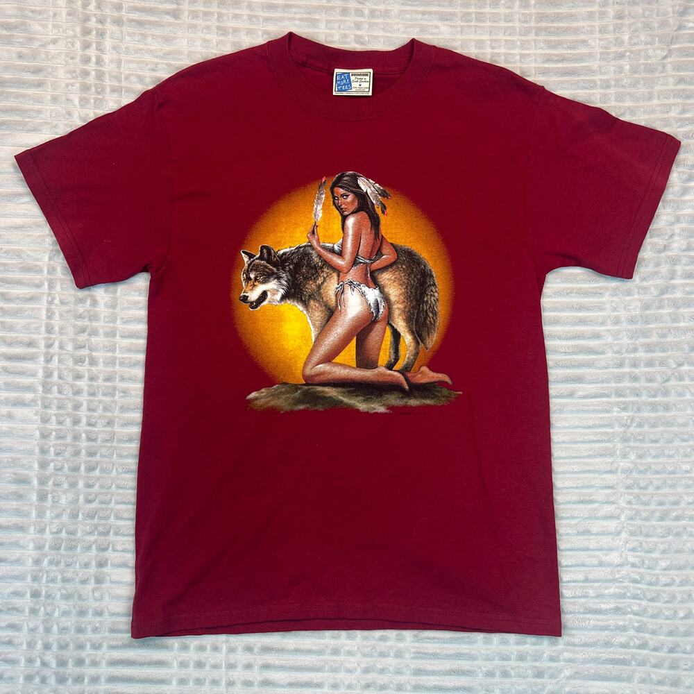 Vintage 90s Wildside Wolf Woman Logo Tee Peg Leg Bar Ohio US Sz Medium